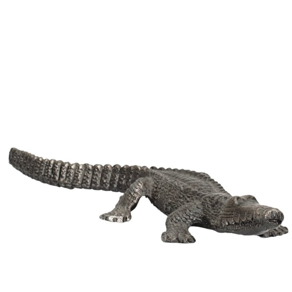 Vintage Pewter Alligator Figurine Miniature 5" Long Collectible Mini Decor